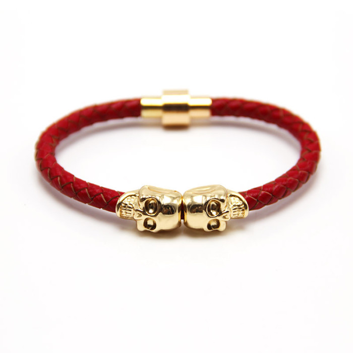 New In-Stock Supply New Men's Cowhide Ghost Head Bracelet Punk Style Skull Bracelet