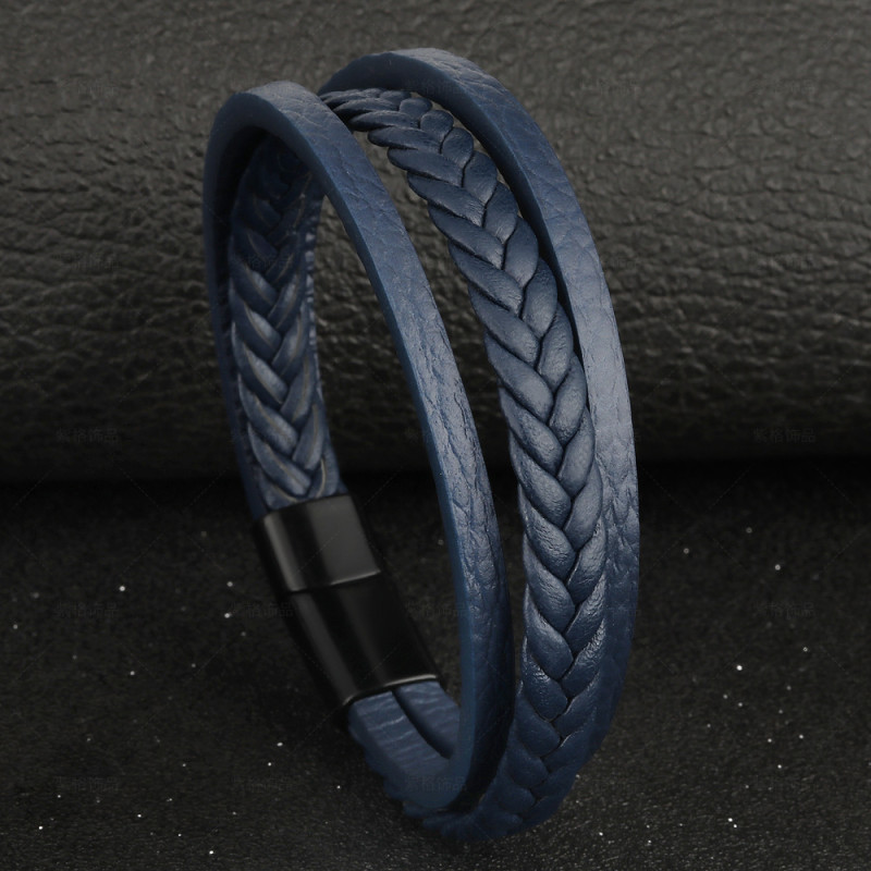 2022 Original Cross-Border Amazon New Retro Leather Rope Woven Bracelet Ethnic Style Magnetic Clasp Men's Bracelet Wholesale