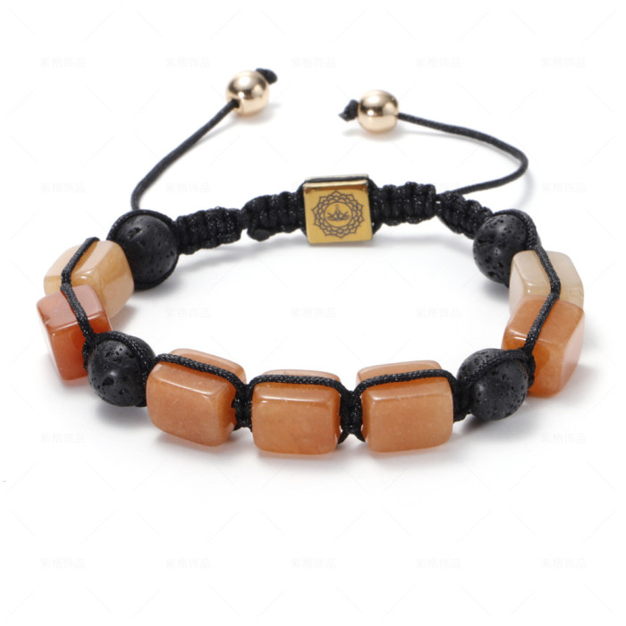 Hot Selling Natural Volcanic Stone White Crystal Bracelet for Men and Women Fashion Hand-woven Rectangular Agate Brac...