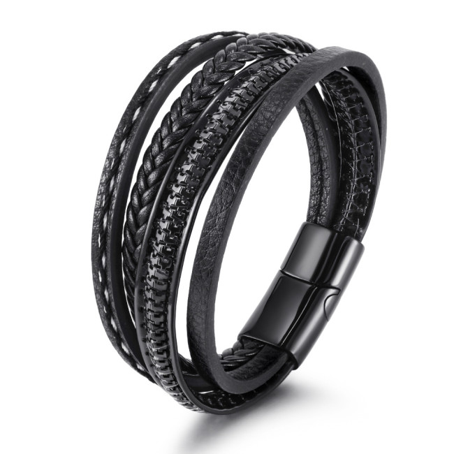 Cross-border E-commerce Original New Product Multi-layer Hand-woven Leather Bracelet Men's Personalized Magnet Buckle Bracelet Jewelry