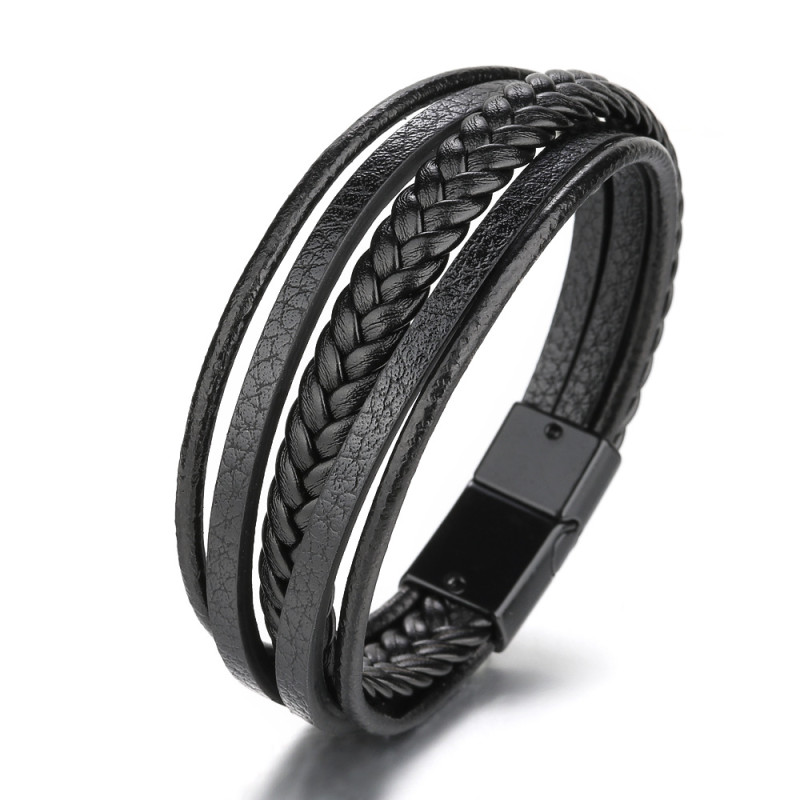 Amazon Hot Sale Foreign Trade Multi-layer Hand-woven Bracelet Men's European and American Accessories Leather Rope Magnetic Retro Bracelet
