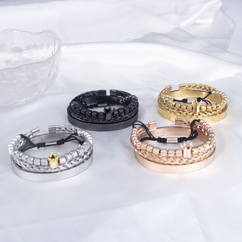 Fashionable and Elegant Metal Bracelet Trendy Combination Steel Bracelet Simple Lucky Unisex Crown Jewelry