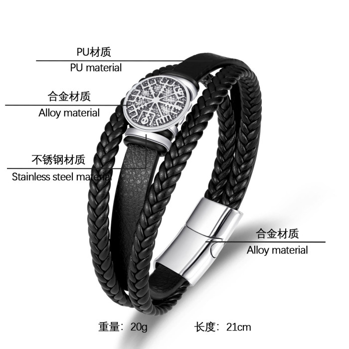 Fashion Trendy Men's Jewelry Alloy Scripture Compass Leather Bracelet Fashion Versatile Multi-layer Woven Leather Bra...
