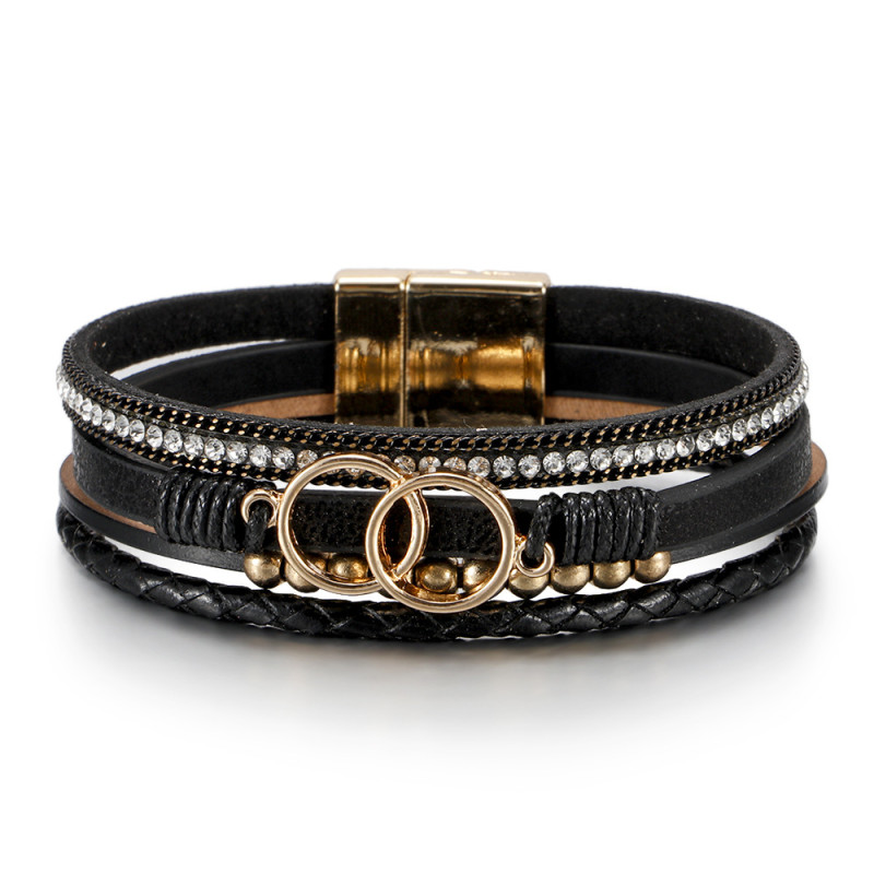Cross-Border Hot Sale Simple Style Leather Bracelet Multi-Layer Handmade Women's Woven Bracelet Niche Accessories In Stock Wholesale