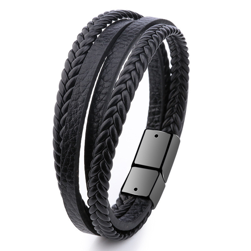 Original Small Accessories Retro Men's Accessories Handmade Braided Leather Cord European and American Bracelet DIY Alloy Magnetic Clasp Cross-Border