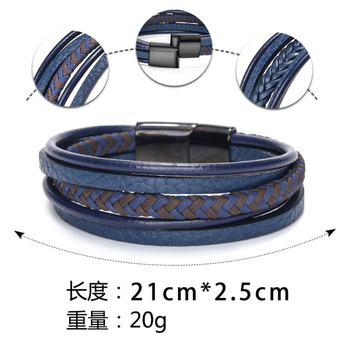 Cross-Border New Accessories Handmade Rope Leather Ethnic Style Bracelet Men's Bangle Magnetic Bracelet European and American Jewelry