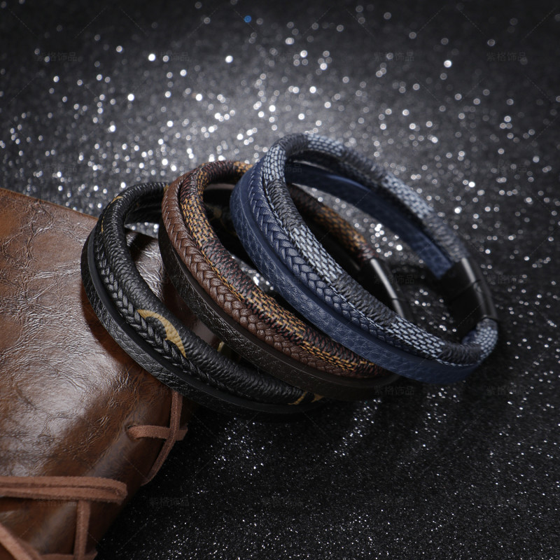 Cross-Border E-commerce Original Vintage Floral Leather Bracelet Unisex Multi-Layer Hand-Woven Magnetic Clasp Bracelet