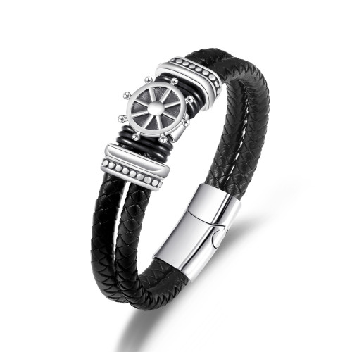 European and American Trend Pirate Leather Bracelet Personalized Leather Woven Stainless Steel Magnetic Clasp Bracelet Fashion Men's Leather Jewelry