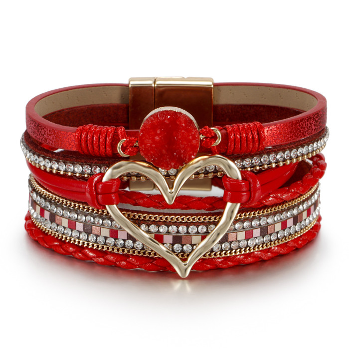 Amazon Bohemian Style Woven Rope Heart Bracelet Student Jewelry Niche Foreign Trade Bracelet, Earrings