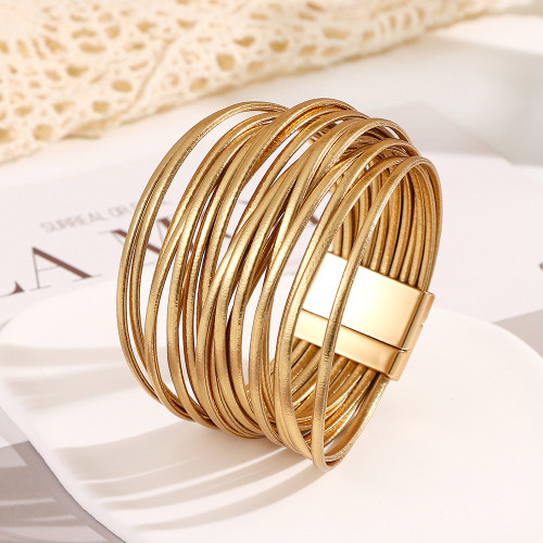 Amazon New European and American Fashion Multi-layer PU Leather Stackable Women's Bracelet Versatile European and American Style Personality Bangle