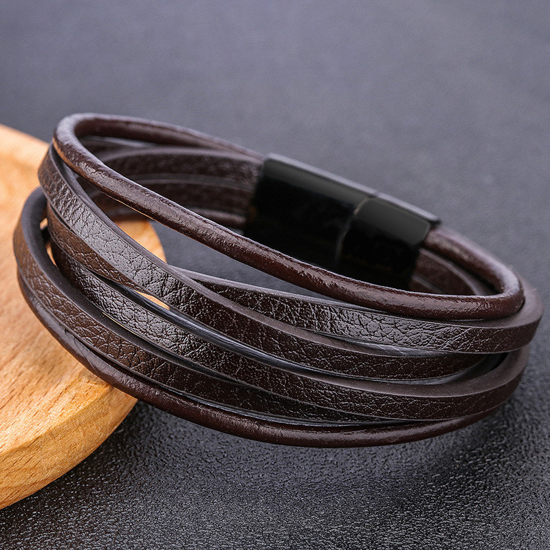 2022 New Arrival European and American PU Men's Leather Bracelet Alloy Woven Bracelet In Stock Wholesale Bracelet