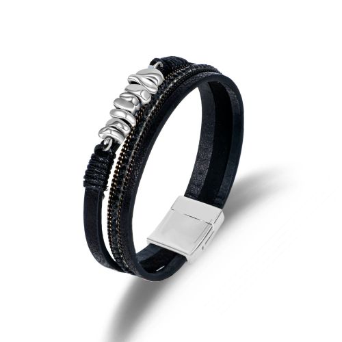 Cross-Border New Multi-Layer Leather Bracelet Alloy Magnet Buckle Bracelet Women's Fashion Matching Metal Beaded Hand Accessories