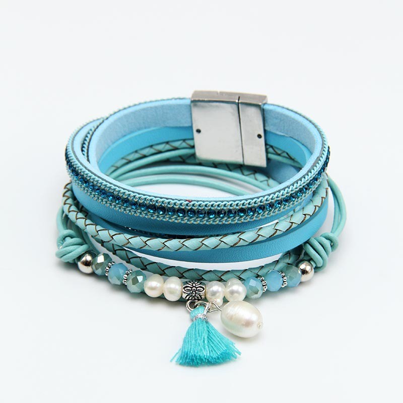 2022 Tassel Crystal Pearl Bracelet Women's Leather Bracelet Cross-Border One-Piece Dropshipping Magnetic Bracelet Jewelry Europe and America