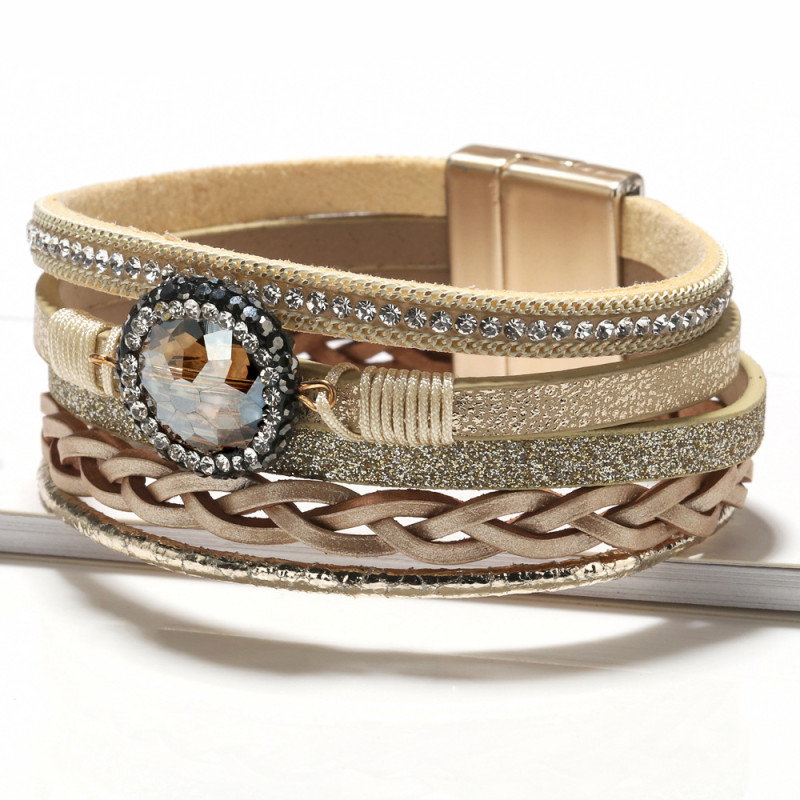 Amazon Hot Sale European and American Multi-layer Hand-woven Natural Crystal Couple Bracelet Women Jewelry Bracelet Accessories