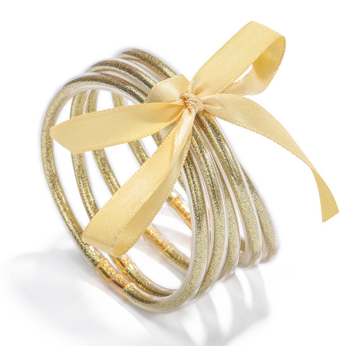 Amazon 2022 Creative New Multi-layer Silicone Transparent Gold Powder Bowknot Bracelet Ribbon Bangle Bracelet Set