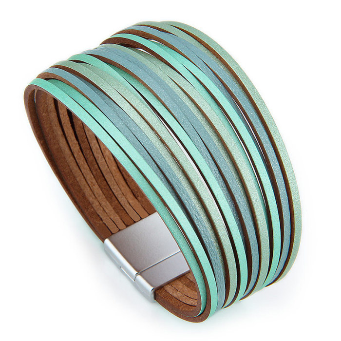 Mixed Color Multi-layer Hand-woven Rope Leather Bracelet DIY Bangle for Women Vintage Jewelry 2024