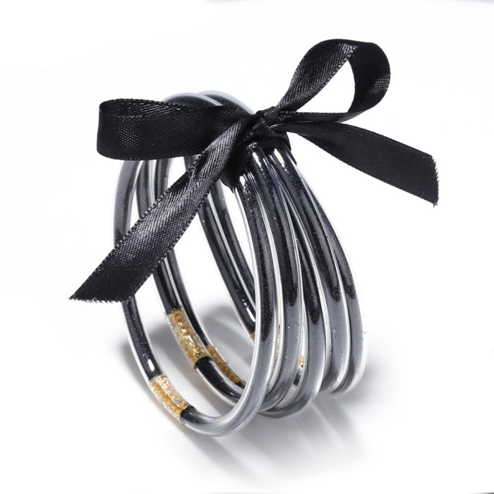 Amazon 2022 Creative New Multi-layer Silicone Transparent Gold Powder Bowknot Bracelet Ribbon Bangle Bracelet Set