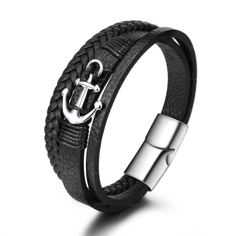Cross-Border New Product Woven Stainless Steel Anchor Bracelet Handmade Woven Titanium Steel Bangle Ethnic Style Jewelry In Stock