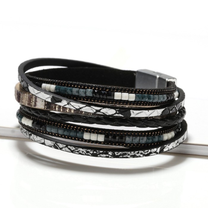 Bohemian Style Cross Multi-layer Bracelet New Exotic Ethnic Style Stone Bracelet High-end Leather Bracelet