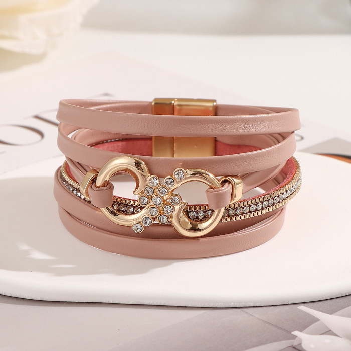 Fashion Multi-layer PU Leather Leopard Print Bracelet for Women Wireless Symbol Stone-Inlaid Geometric Bangle Jewel...
