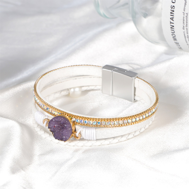 Cross-Border European and American Fashion Versatile Women's Bracelet 18-Facet Crystal Bracelet Multi-Layer Handmade Beads Alloy Magnetic Clasp Bangle