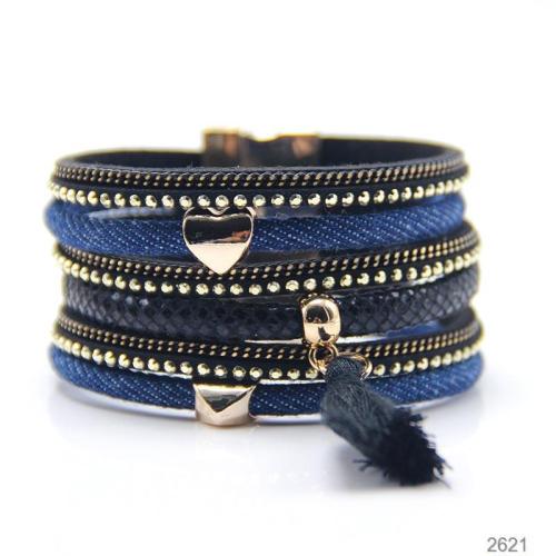 2022 Cross-Border E-commerce New Product Denim Women's Bracelet Bangle European and American Style Leather Multi-Layer Magnetic Clasp Jewelry In Stock Wholesale