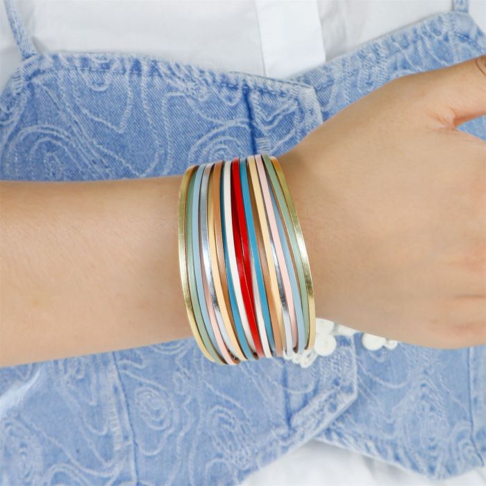 Summer New Amazon Multi-layer Rainbow Color Women's Leather Cord Bracelet Fashion Versatile PU Leather Magnetic Clasp Bangle