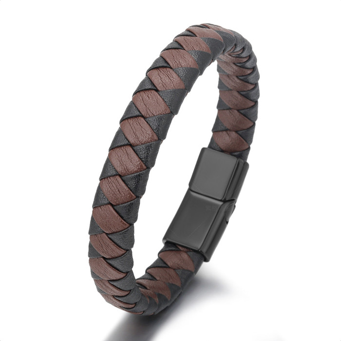 Cross-Border Original Retro Woven Bracelet European and American Men's Mixed Color Alloy Magnetic Buckle Bracelet Matte Adjustable Wholesale