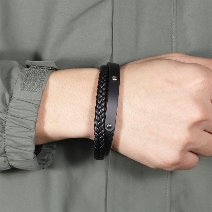 Leather Bracelet Trendy Men's Personality Versatile Fashion Smooth Multi-layer Braided Leather Bracelet Jewelry