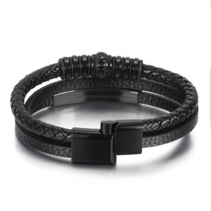 Stainless Steel Vintage Leather Woven Bracelet for Men Titanium Steel Magnetic Clasp Multi-layer Woven Bangle Jewelry...