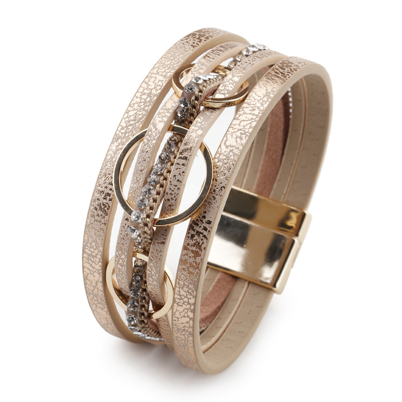 Cross-Border New European and American Style Magnetic Buckle Women's Bracelet Wholesale Interlocking Design Creative Multi-Layer PU Leather Bracelet