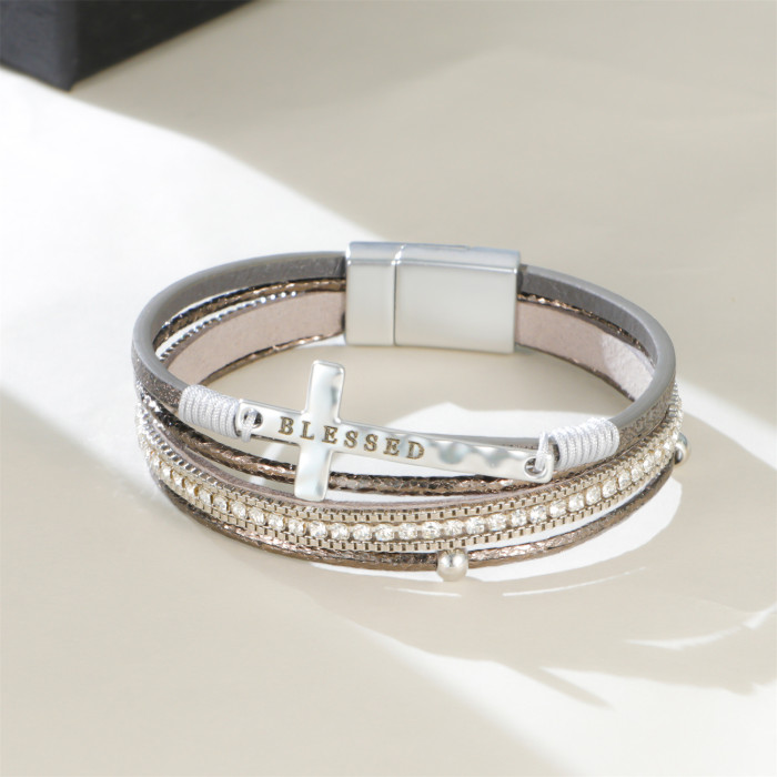 Bohemian Style Cross Multi-layer Bracelet New Exotic Ethnic Style Stone Bracelet High-end Leather Bracelet