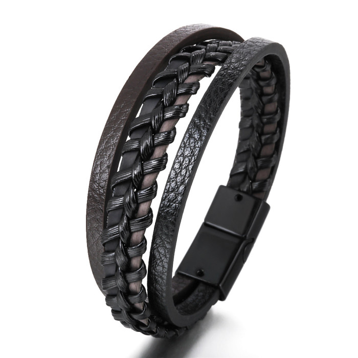 European and American Jewelry Magnetic Leather Cord Handmade Braided Bracelet Ethnic Style Mixed Color Cross-Border Men's Jewelry Bracelet