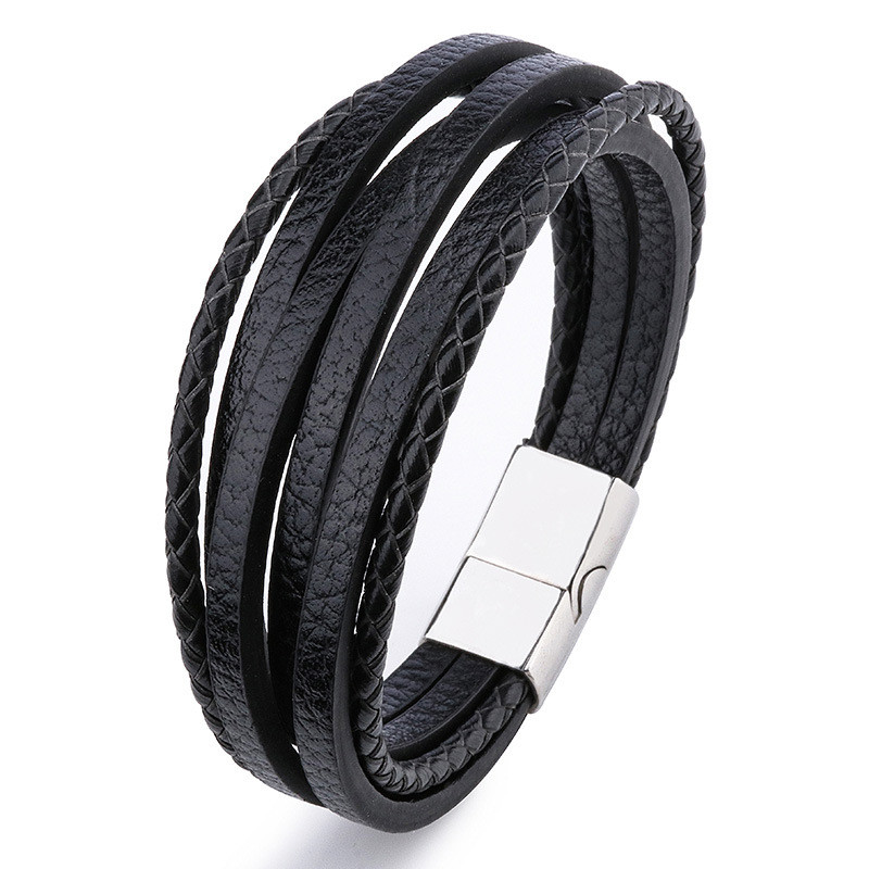 2022 European and American Fashion Handmade Woven Multi-layer Men's Bracelet Vintage Magnetic Clasp Bracelet Jewelry In Stock Wholesale