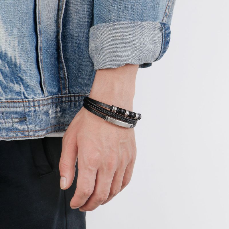 New Fashion Beaded Men's PU Leather Bracelet Zinc Alloy Accessories European and American Style Magnetic Clasp Jewelry