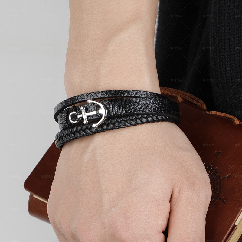Cross-Border New Product Woven Stainless Steel Anchor Bracelet Handmade Woven Titanium Steel Bangle Ethnic Style Jewelry In Stock
