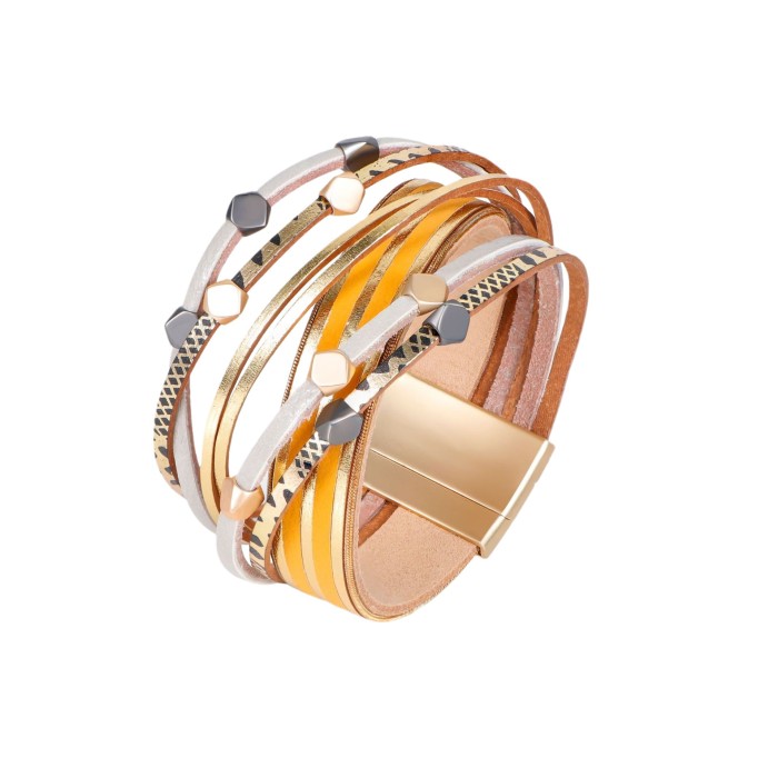 Hot Selling PU Leather Bracelet for Women Alloy Magnetic Clasp Cross Bracelet High-End Ethnic Style Bangle