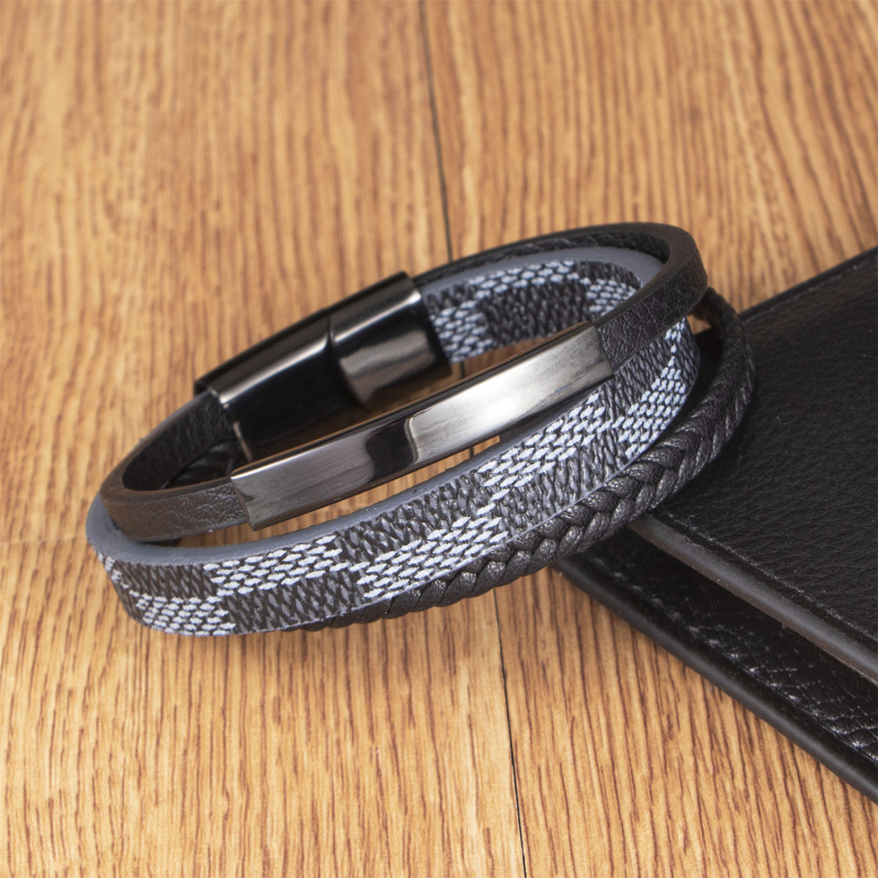 New Fashion Men's Multi-layer Bracelet PU Leather Stainless Steel Accessories Bohemian Style Alloy Magnetic Clasp Jewelry