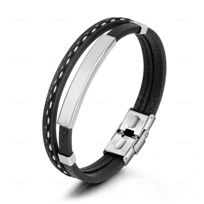 E-commerce Hand-Woven Stitching Vintage Stainless Steel Bracelet Men's Simple Jewelry Engravable Punk Bracelet