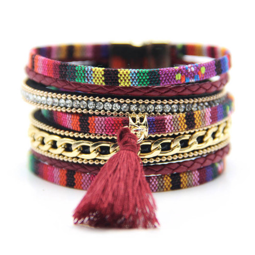 Cross-Border Ethnic Style Cotton Rope Tassel Bracelet Jewelry Women's Fashion Multi-Layer Bohemian Magnetic Bracelet