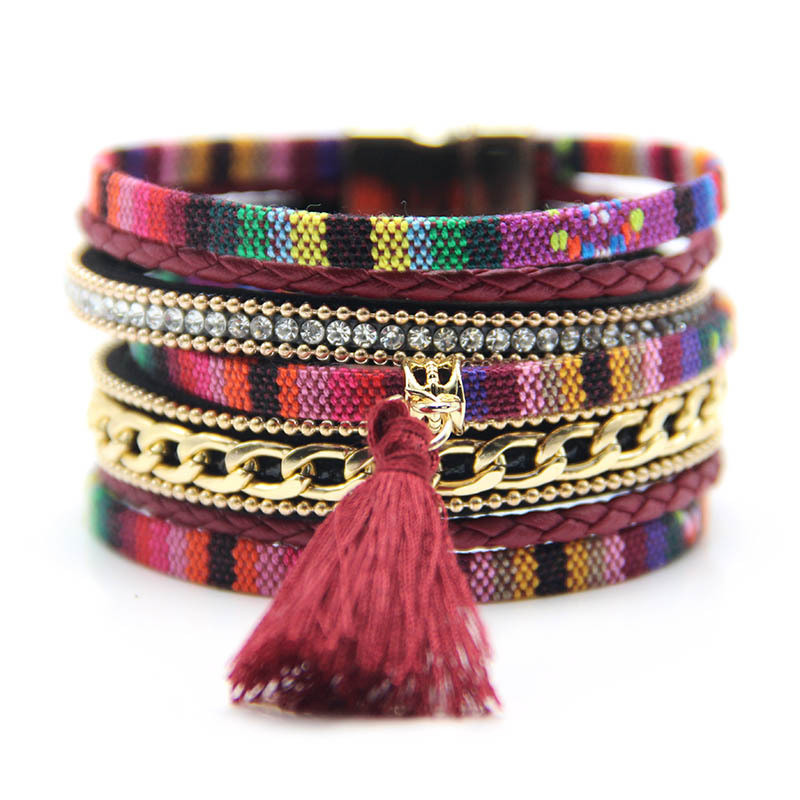 Cross-Border Ethnic Style Cotton Rope Tassel Bracelet Jewelry Women's Fashion Multi-Layer Bohemian Magnetic Bracelet