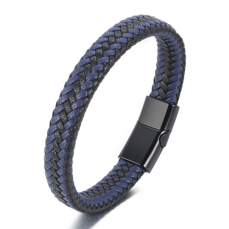 Cross-Border New Product European and American Popular Simple Woven Leather Bracelet Alloy Magnet Buckle Bracelet Men's Personalized Jewelry