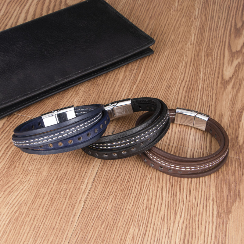 Multi-layer Leather Men's Bracelet European and American Style Multi-layer PU Leather Woven Bracelet Zinc Alloy Magnetic Clasp Jewelry