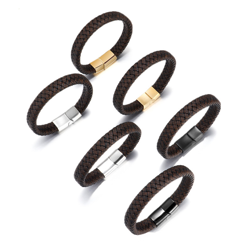 Cross-Border Jewelry Leather Simple European and American Bracelet Wholesale Men's Punk Style Hand Jewelry Hand-Woven Bracelet In Stock