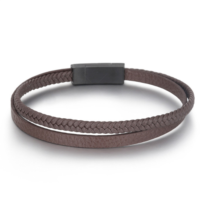 New Men's Leather Rope Bracelet Couple Simple Alloy Bracelet Handmade Jewelry in Stock Wholesale