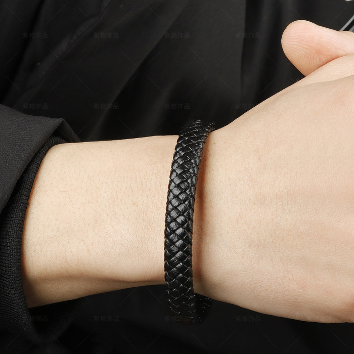 Cross-border Vintage Cowhide Hand-woven Bracelet Men's Leather Alloy Leather Rope Bracelet Jewelry Wholesale