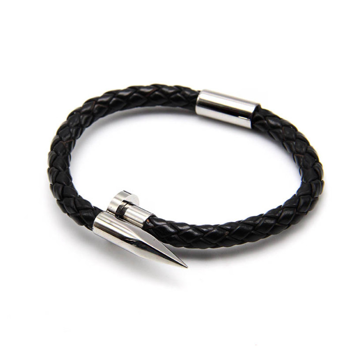 2022 Cross-Border E-commerce New Product Nail Bracelet Titanium Steel Jewelry Cowhide Accessories Stainless Steel Men's Bracelet Woven