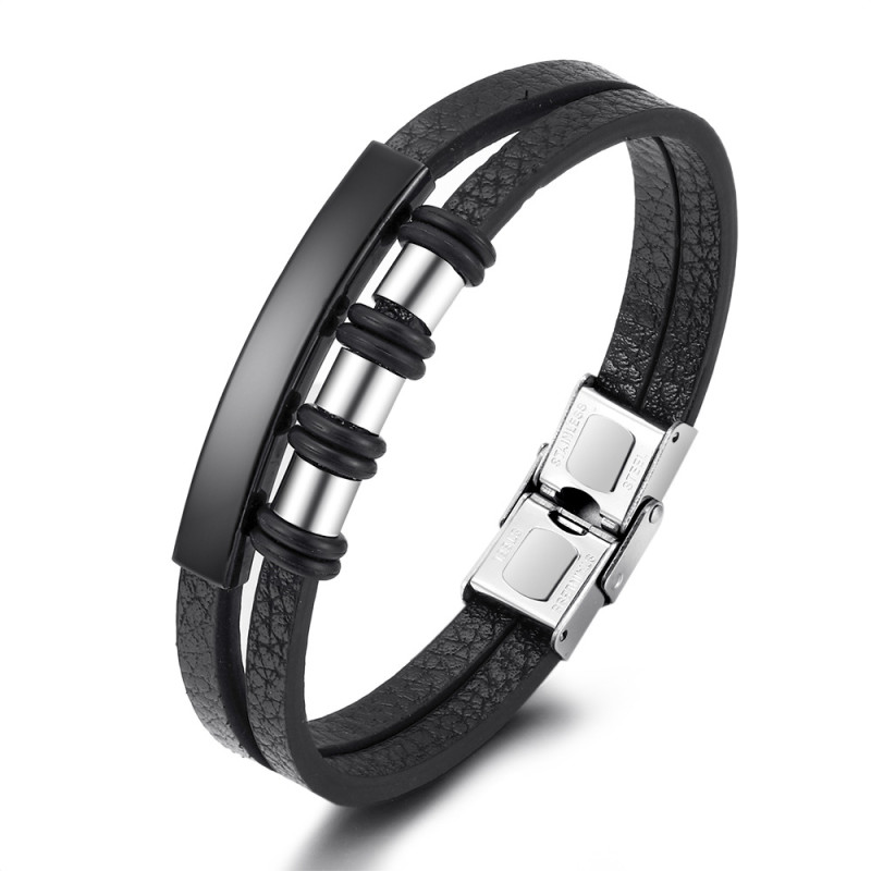 Cross-Border Foreign Trade European and American Fashion Retro Geometric Multi-Layer Woven Stainless Steel Bracelet Men's Titanium Steel Bangle Gift