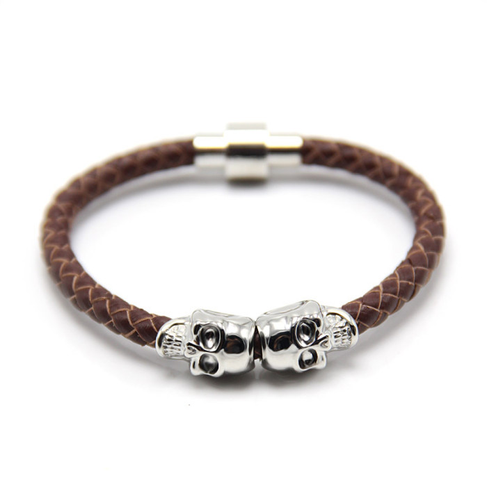 New In-Stock Supply New Men's Cowhide Ghost Head Bracelet Punk Style Skull Bracelet