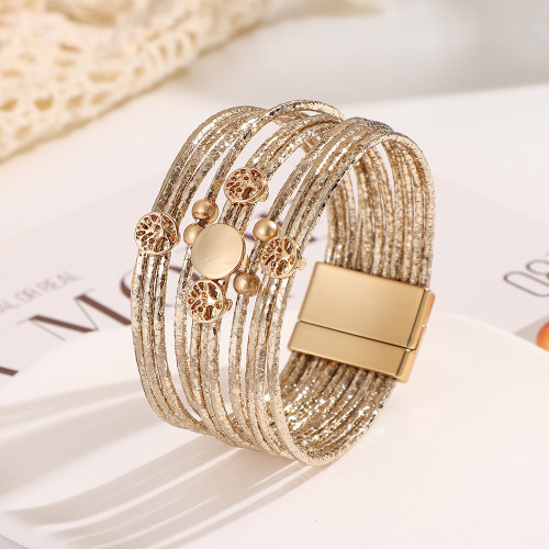 New Bohemian Style Women's Tree of Life Bracelet Alloy Magnetic Clasp Multi-layer PU Leather Mixed Fashion Bangle